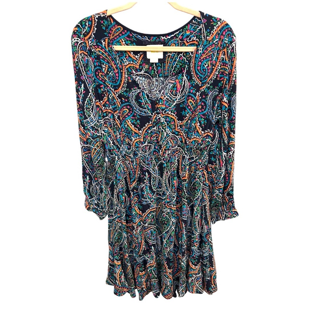 Anthropologie Maeve Paisley Boho Long Sleeve Midi Dress Size Larve EUC AC0984